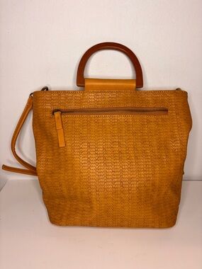 Joy Women's Woven Top-Handle Crossbody Bag in Mustard